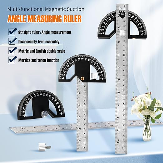 Protractor Angle Finder Carpenter Square Adjustable Aluminum Protractor Square and Angle Gauge for Carpenters & Woodworking Hobbyists with 0-180 Degrees Measuring Tool (12inch)