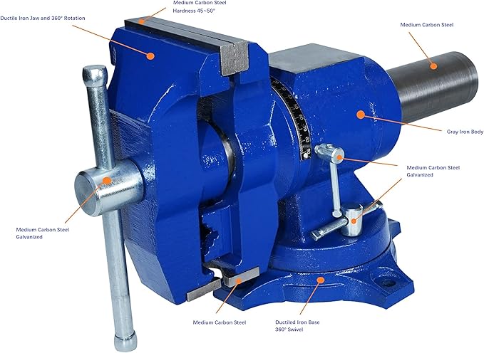Rolin Vise 5 Inch Multi-Function Vises With Anvil Blue Bench Vise Heavy Duty Tools 360 Degree Swivel Base