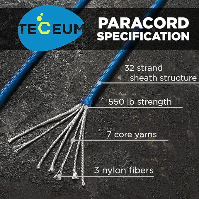 TECEUM 5/32" Paracord Rope 1000 – 1000ft / 200ft / 100ft / 50ft – Tactical Parachute Cord 4mm – 45+ Colors – Nylon String for Survival & Camping Gear – Stripe Cord for Survival – Utility Rope