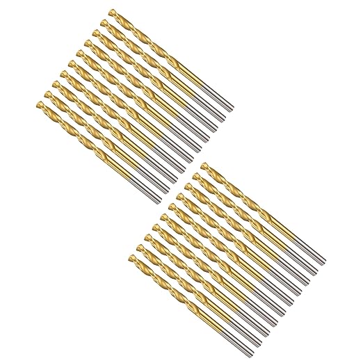 Drill Bit, 3/32" Cutting Diameter (2.381mm), 4241 HSS TiN Coated 118° Cutting Angle Versatile Jobber Bits - (Applications: for Drilling Plastic Wood Soft Thin Metal), 20-Pieces