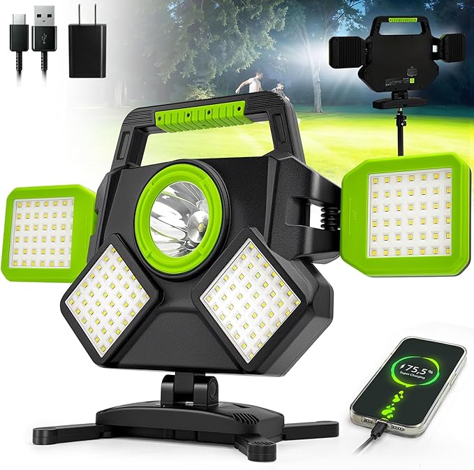 SYLSTAR 55W Rechargeable Work Light, 5000LM Magnetic Work Light, Foldable&360° Rotatable Led Work Light with 6 Light Modes, Portable Work Lights for Mechanic Jobsite Workshop Car Repairing