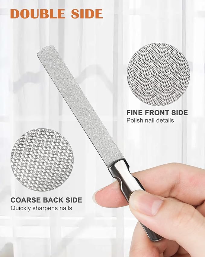 FVION Professional Metal Nail Files - 2 PCS, Double-Sided, Stainless Steel, Coarse & Fine Grit, Manicure & Pedicure Tool Set