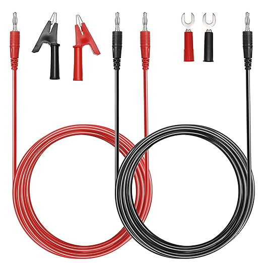 Sumnacon 4 in 1 Banana Plug Alligator Clip Pure Copper Fork Test Lead, 6.6 Ft Multimeter Flexible Test Lead Wire Cable with Protective Jack Copper Clamps for Electrical Testing 1000V/15A