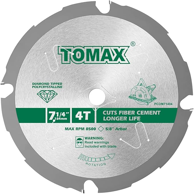 PCDM71404 7-1/4 Inch 4 Tooth Polycrystalline Diamond Tipped (PCD) Hardie Fiber Cement Saw Blade with 5/8-Inch DMK Arbor