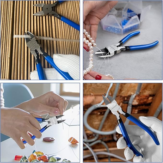 Wire Cutters 2 Pack KAIHAOWIN 6 Inch Wire Cutters Set Spring Loaded Wire Snips Diagonal Cutting Pliers Dikes Precision Wire Clippers Small Flush Cutter for Cutting Wires,Electronics,Cables,Jewelry,DIY