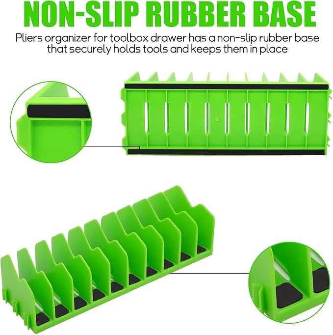 2 Pack Plier Orgainzer for Drawers, Tool Organizer Rack with Extendable Design & Non-Slip Rubber Base, Fits 3" H, 20 Slots Drawer Storage for Pliers, Wrenches, Screwdrivers and More,Green