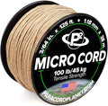 Paracord Planet Micro Paracord – Thin Braided Cord for Crafting, Fishing, and DIY Projects in 125 ft Spools – Tan