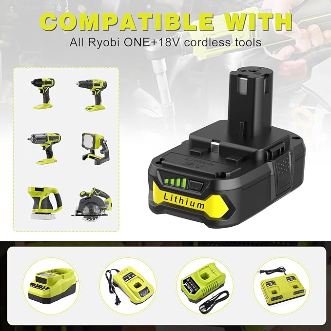 ANTRobut 2Pack Replacement for Ryobi 18V Batteries 3.5Ah + 2-Port P117 Fast Charger for Ryobi ONE+ P108 P107 P105 P103 P102