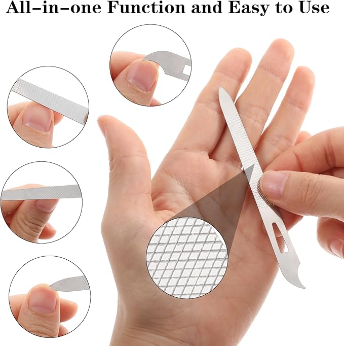 6PCS Metal Nail File for Natural Nails, Stainless Steel Nail Files Double Sided Sword Fingernail Files with Pointed Tip Non Slip Handle Curved Nail File Manicure Tools Finger Nail Filers