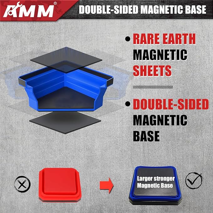 AMM Magnetic Tray, 4PC Foldable Magnetic Tool Tray Set for Bolts Screws Nuts & Small Metal Parts, Mechanic Tool Present for Men, 4.5 Inch Square (4PC, Blue)