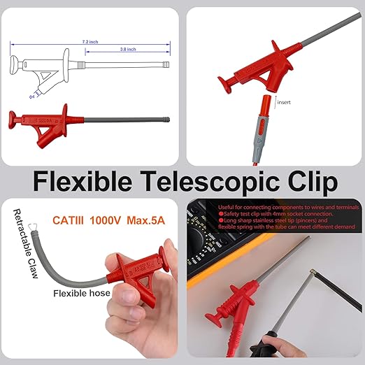 28PCS Multimeter Test Leads Kit with 6 Pockets Roll Up Tool Bag, Replaceable Wire Piercing Probes, Alligator Clips, Test Hook Clips, Test Tweezer for Digital Electrical Multimeter Testing