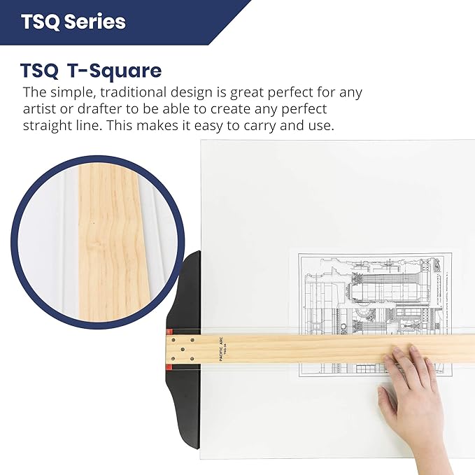 Pacific Arc 24 Inch T Square, Traditional Maple Blade with Acrylic Edge