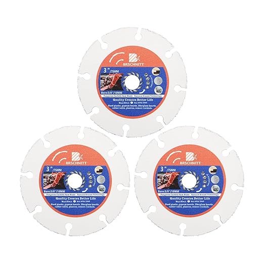 Carbide Multi Wheel,BRSCHNITT 3pcs 3 Inch (75mm) with Arbor 3/8 Inch (10mm) Tungsten Carbide Cut Off Wheel for Wood,Laminate,Gypsum Board,Plastic for Angle Grinder Cutting Disc