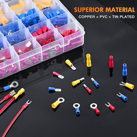 Nilight 840pcs Mixed Quick Disconnect Connector Butt Splice Ring Fork Spade Bullet Piggy Back Insulated Terminal Crimp Assortment Kit for Automotive Wiring Projects