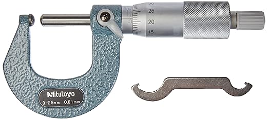 Mitutoyo 115-216 Spherical Face Micrometer, Ratchet Stop, 25-50mm Range, 0.01mm Graduation, +/-0.003mm Accuracy, Spherical Spindle