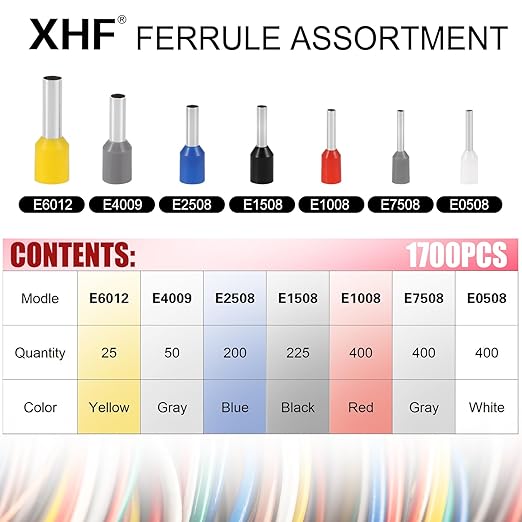 XHF 1700 PCS Ferrule Crimping Tool Kit with Hexagonal Ferrule Crimper Insulated Wire End Ferrules Terminals