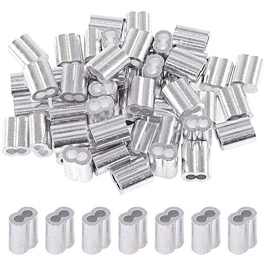 Glarks 200Pcs 5/64''(2mm) Aluminum Crimping Loop Sleeve Wire Rope Sleeves Double Barrel Ferrule for Wire Rope and Cable Line End (5/64''-200Pcs)