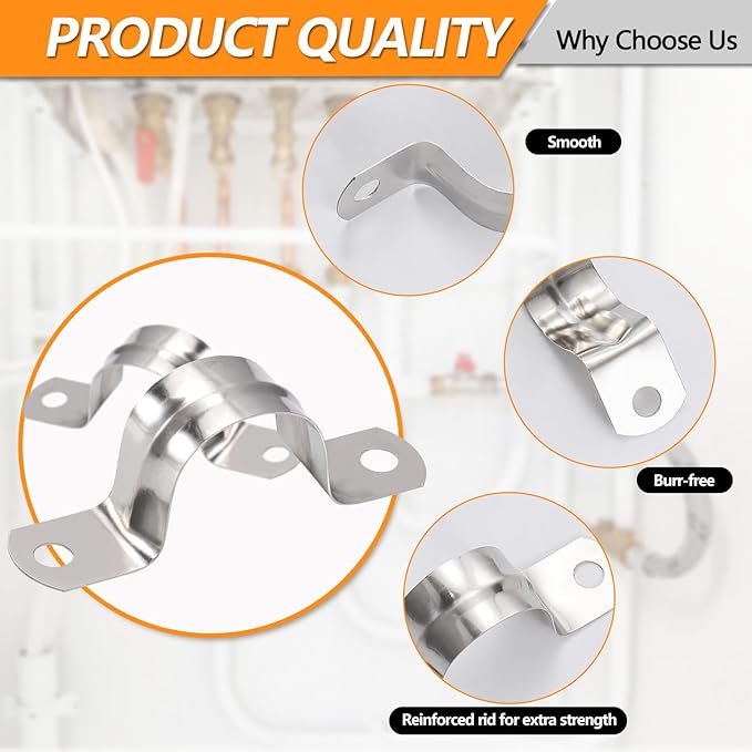 60PCS M20 Stainless Steel Rigid Pipe Strap for 3/4 Inch Hose OD, Rigid Pipe Strap, 2 Holes Cable U Bracket, Tube Strap Tension Clips, U-Tube Clamp