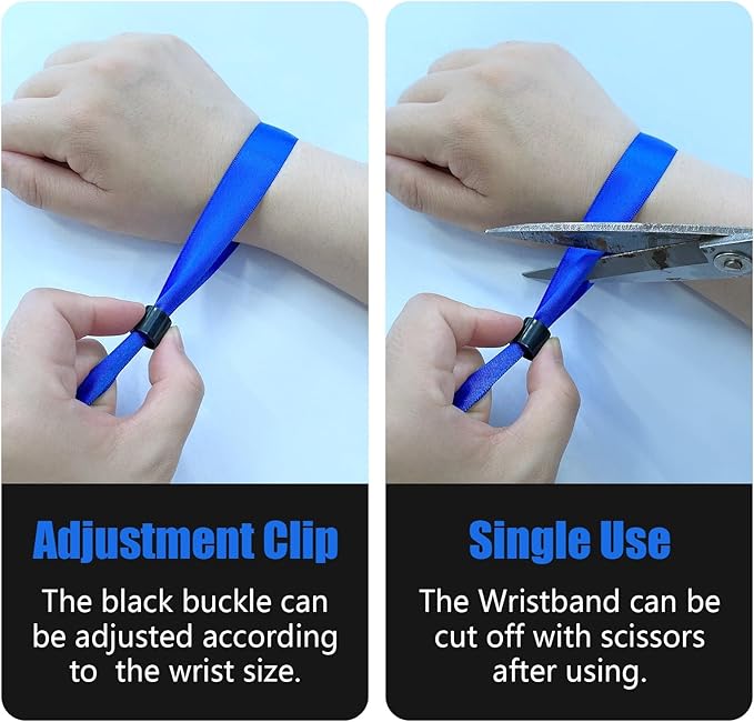 100 Colored, Lightweight Disposable Wristbands - Concert, Club & Event Entrance (Blue)