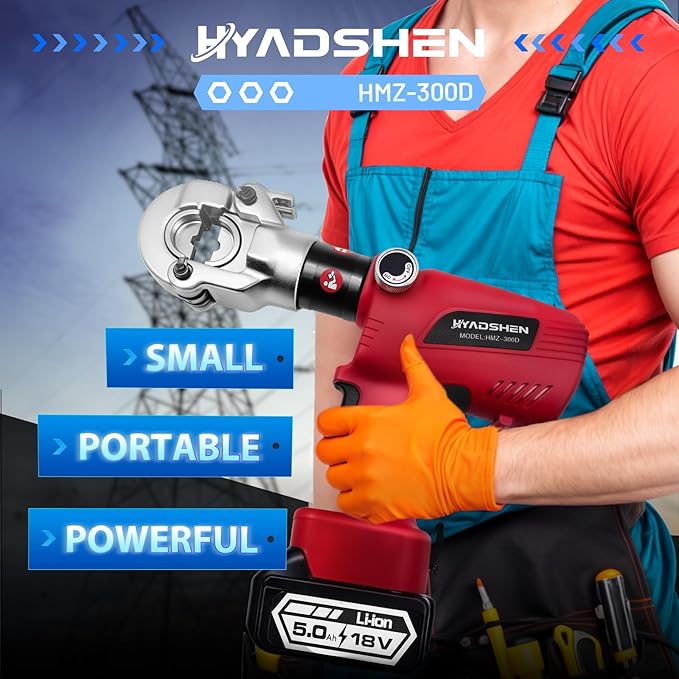 Electric Hydraulic Cable Lug Crimper Pliers Rechargeable Crimping Tool 6 Ton Electrical Terminal Cable Wire Fiber Crimper Kit,Industrial portable electric hydraulic Cable Lug crimper with 11 Dies