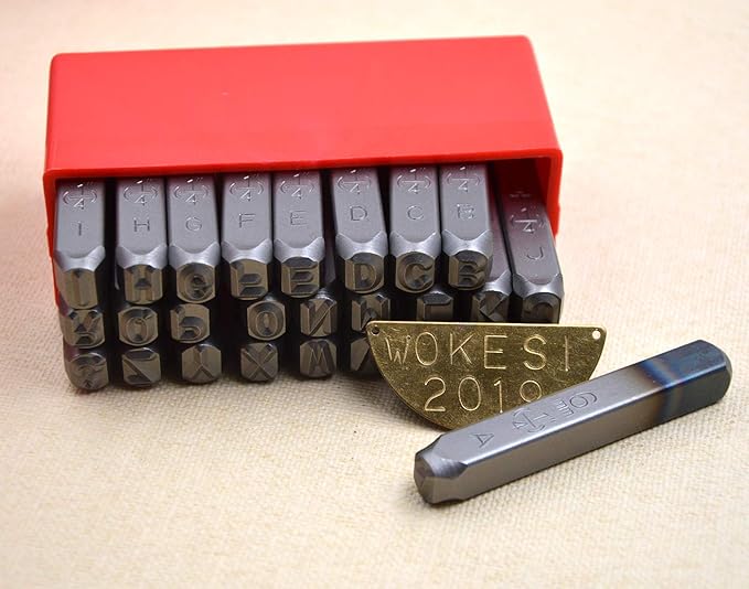 27pcs Heavy Duty Steel Stamp Uppercase Letters 1/4 6mm Hand Stamping Character Mark Code Alphabet Punch Kit for Bracelet Ring Jewelry Sheet Metal Plate Making Mold Die