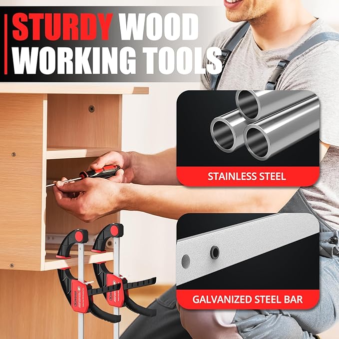 XINQIAO Bar Clamps for Woodworking 6 Inch (4) 12 Inch (2) Wood Clamps Set, One-Handed Spreader with 150lbs for Stable and Reliable Fixing Solutions
