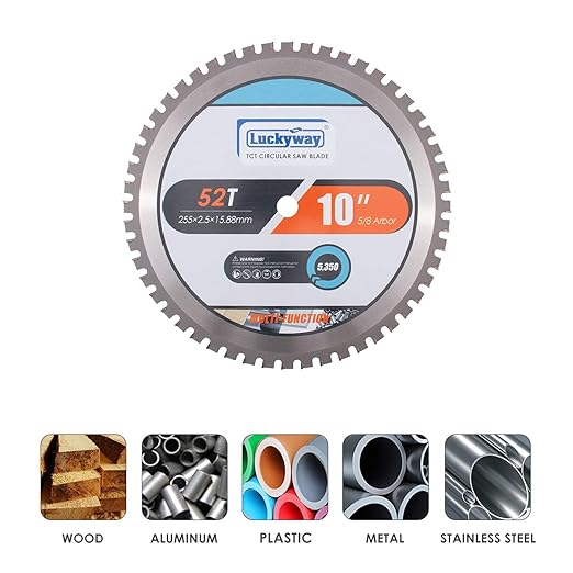 Luckyway 10 Inch 52 Teeth with 5/8 Inch Arbor Multi-Purpose TCT Circular Saw Blade for Cutting Wood, Aluminum and Non-Ferrous Metals