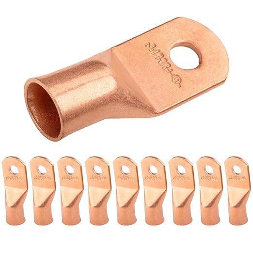 SELTERM 10pcs 4/0 AWG (XL) - 3/8" Stud - Heavy Duty Wire Lugs, Ring Terminals, Battery Cable Ends, 0000 Gauge Terminals, UL Bare Copper Eyelets Electrical Terminal Connectors