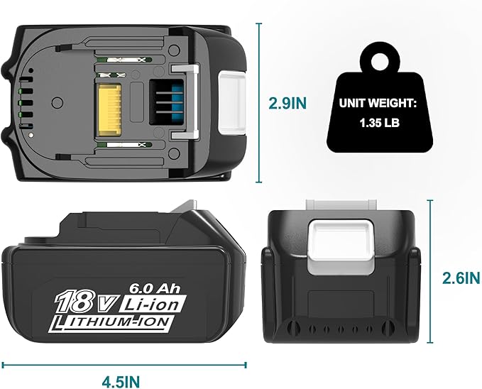 2Pack 6000 mAh 18V Long-Lasting Lithium Battery Replacement for Makita 18V Battery BL1860B BL1850B BL1815 BL1840B BL1815, Compatible with makita 18V Charger and Cordless Power Tool