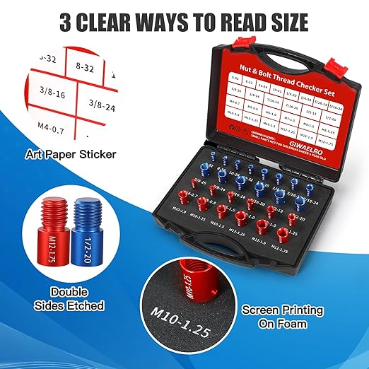 Nut and Bolt Thread Checker - 26 PCS Nut and Bolt Gauges Individually Housed in Case (14 Inch & 12 Metric) Specially Suitable for Size Check on Tricky and Narrow Area