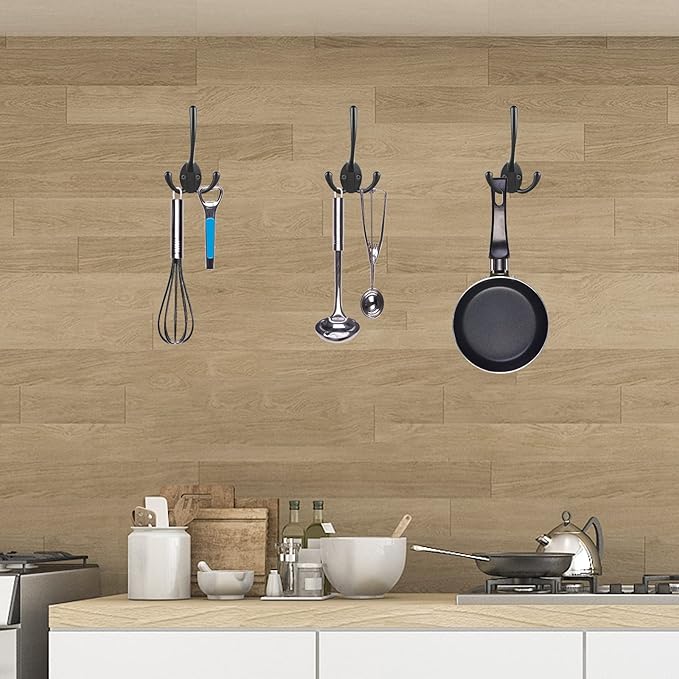 7 Pack Big Heavy Duty Triple Coat Hooks Wall Mounted with 14 Screws, Retro Double Utility Rustic Hooks for Thick Coat, Bag, Towel