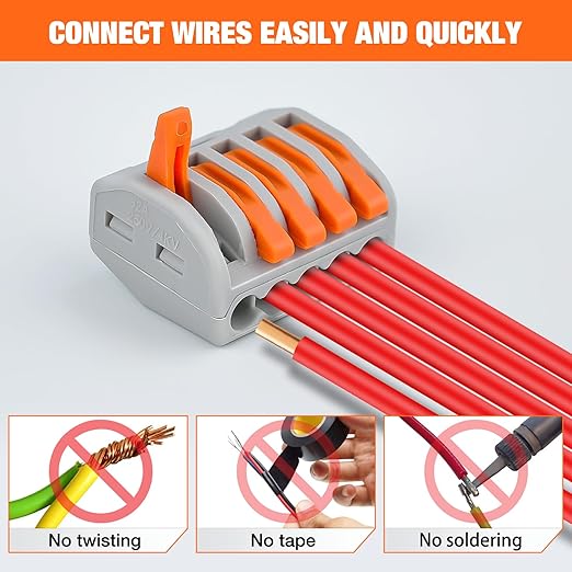 Nilight 115PCS Lever Wire Connectors Nuts Kit 28-12AWG Inline Electrical Terminal 2 3 4 5 Port Assortment Quick Disconnect Push in Wire Connectors for Solid Stranded Wiring Projects,2 Year Warranty