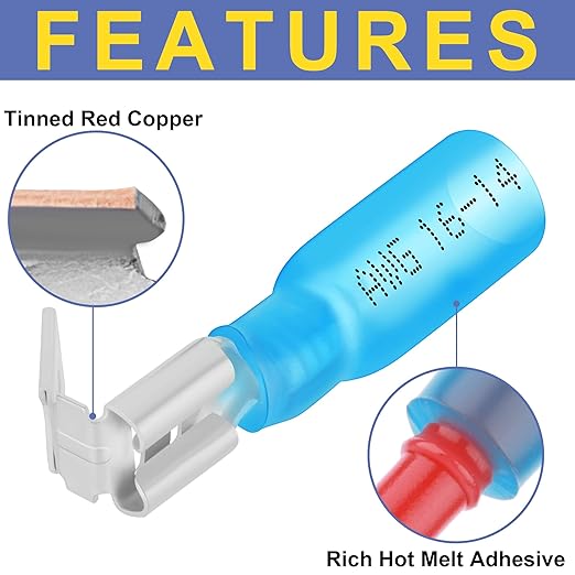haisstronica 200PCS Heat Shrink Piggyback Spade Connectors, 22-10 AWG Piggyback Wire Connectors, Quick Disconnect Piggyback Terminals (3Colors/3Sizes)