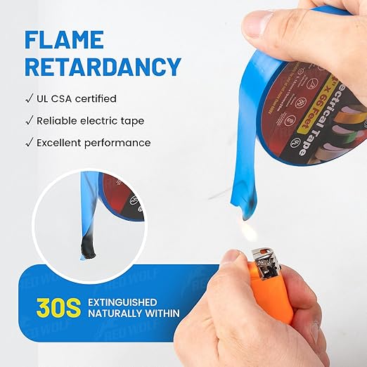 RED WOLF 10 Pack Blue Electrical Tape 3/4 Inch x 66 Ft Industrial Grade UL/CSA Listed 7 Mil Thick Flame Retardant High Temp Waterproof Electrical PVC Tape Electric Super Vinyl Rated 600V