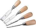 4 Piece Bevel Edge Butt Chisel Set 1/4 inch(6mm), 1/2 inch(12mm), 3/4 inch(20mm), 1 Inch(26mm) with Hornbeam Handles and Stainless Steel Ferrules