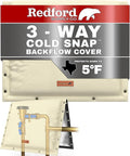 Redford Supply Co. Cold Snap (5°F) Backflow Preventer Insulation Cover, 3-Way Custom, 30"W x 24"H, Pipe Insulation, Water Sprinkler Covers for Outside, Sprinkler Backflow Cover for Winter (Beige)