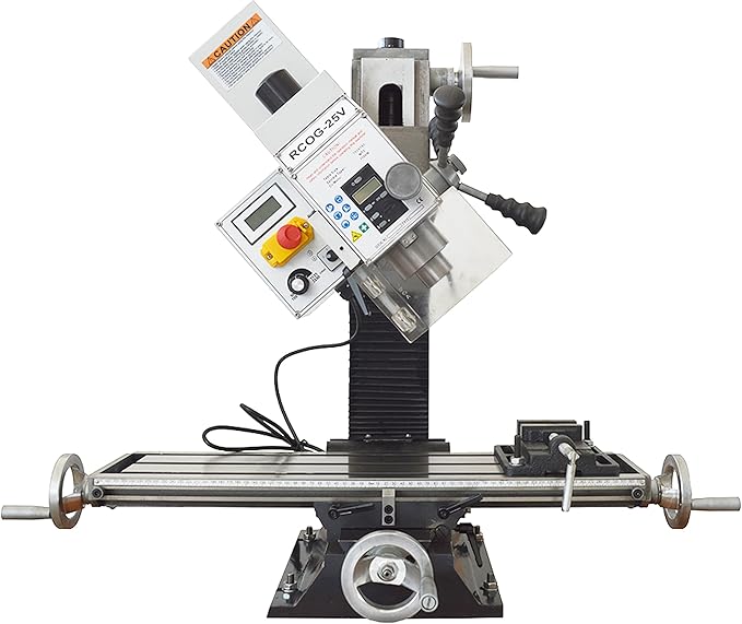 Mini Drilling and Milling Lathe Machine Benchtop for Metal Wood Working with Metric Scale Adjustable Speed MT3 Spindle Taper Emergency Stop Switch 1100W
