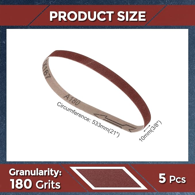 5 Pcs Sanding Belts 3/8 x 21 Inch 180 Grit Aluminum Oxide Abrasive Sandpaper for Belt Sander Metal Grinding Wood Working Weld Rust Removal