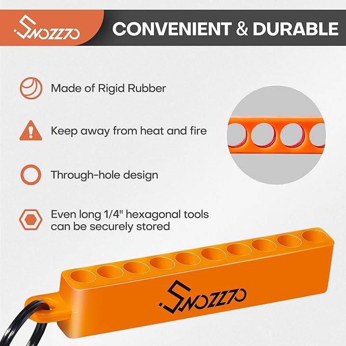 6PCS Orange 10-Hole Screwdriver Bit Holder with Carabiner,1/4" Hex Drill Storage Organizer,for All 1/4" Hex Shank Bit & Drill Storage Case