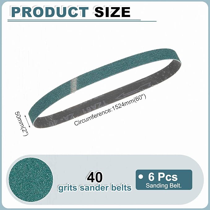HARFINGTON 2 x 60 Inch Sanding Belts, 6 Pcs 40 Grit Zirconia Abrasive Belt Sander File Belt for Woodworking, Metal Polishing, Knife Sharpener