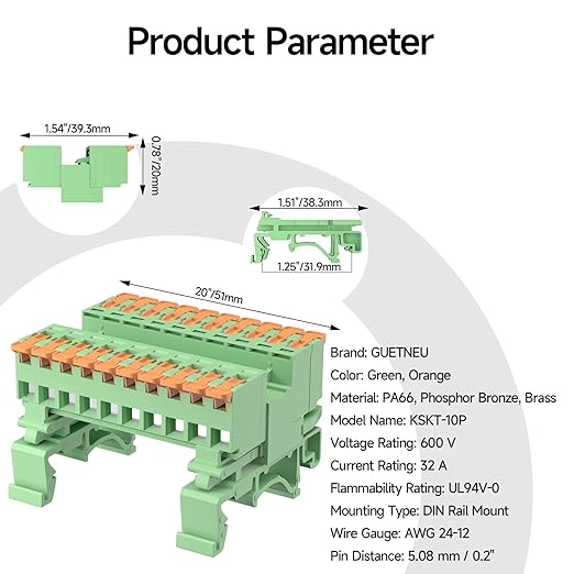 2Pcs DIN Rail Terminal Blocks, 10P Lever Wire Connectors for AWG 24-12, 300V 15A, 40Pcs Wire Ferrules Terminals & 4.72 Inch DIN Rail Included,CE