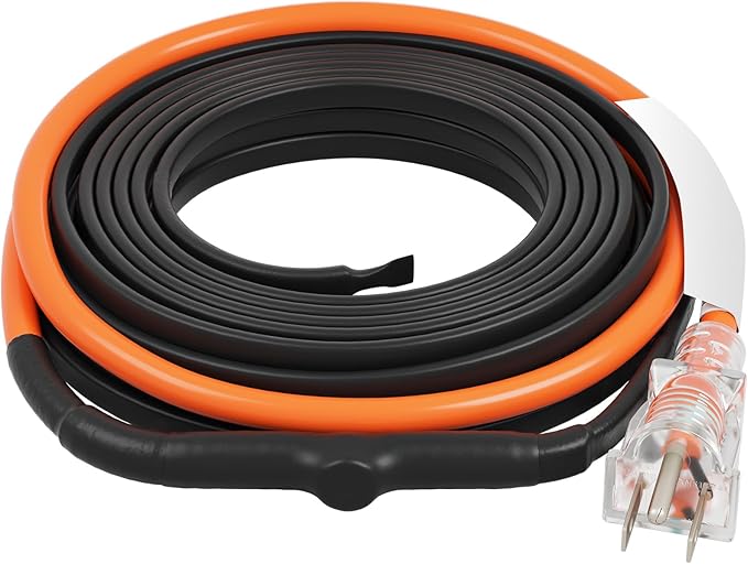 VEVOR Self-Regulating Pipe Heating Cable, 15FT 5W/FT Heat Tape for Pipes Freeze Protection, Water Pipe Heat Cable with Built-in Thermostat Protects PVC Hose, Metal and Plastic Pipe from Freezing