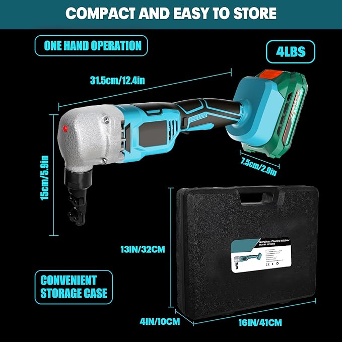 18 Gauge Metal Nibbler Compatible with Makita 18v Battery, Cordless 1200RPM Speed Brushless Shear Tool, 2 Cutting Heads, 2.0 Battery & Charger Kit, for Stainless Steel, Sheet Aluminium, Plastic
