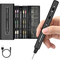 AM ARROWMAX Mini Engraving Pen, HollowCup Motor, 42 Bits with Aluminum Case, OLED, Magnetic Charge, Mini Cordless Rotary Tool, Engraving Pen for Bead, Metal, Wood, Glass and Plastic (SGS),Black