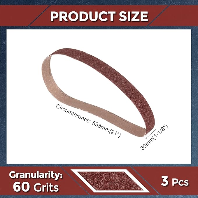 3 Pcs Sanding Belts 1-1/8 x 21 Inch 60 Grit Aluminum Oxide Abrasive Sandpaper for Belt Sander Metal Grinding Wood Working Weld Rust Removal