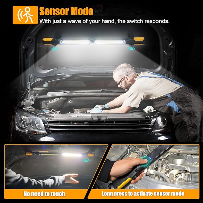 SYLSTAR Mechanic Work Light Bar with Upgraded Sensor Control - 2400LM LED, 4400mAh Rechargeable Underhood Work Light with Hooks & Magnetic Base for Car Repairing, Garage Workshop, Emergency