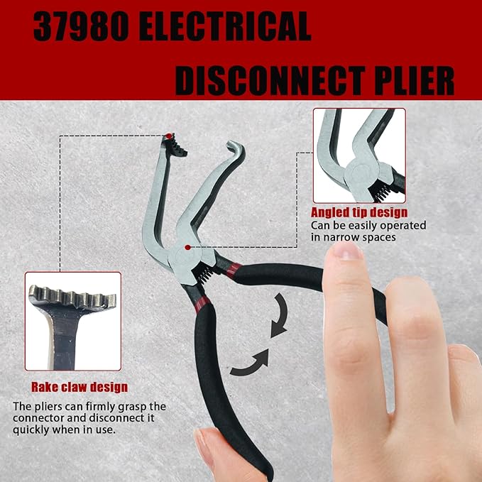 Upgraded Electrical Disconnect Pliers 37980,60 Degree,Automotive Electrical Tools，Electrical Connector Pliers for Cars,Easily Disconnect The Locking Push Tab Electrical Connector