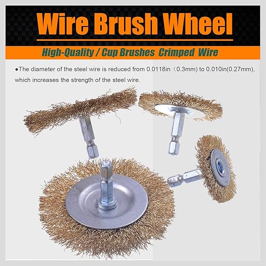 Wire Brush for Drill, 9 Pcs Brass Wire Wheel Brush for Drill, 1/4 Inch Hex Shank, Drill Wire Brush for Cleaning Rust, Stripping