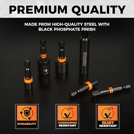 COMOWARE 68Pcs Premium Screwdriver Bit Set, Black Oxide Coated Bits with Dry Anti-Rust Oil, Includes 1", 2", 3-1/2" Bits, 6 Sockets & Magnetic Driver for Drill/Hand Tools, Portable Storage Case