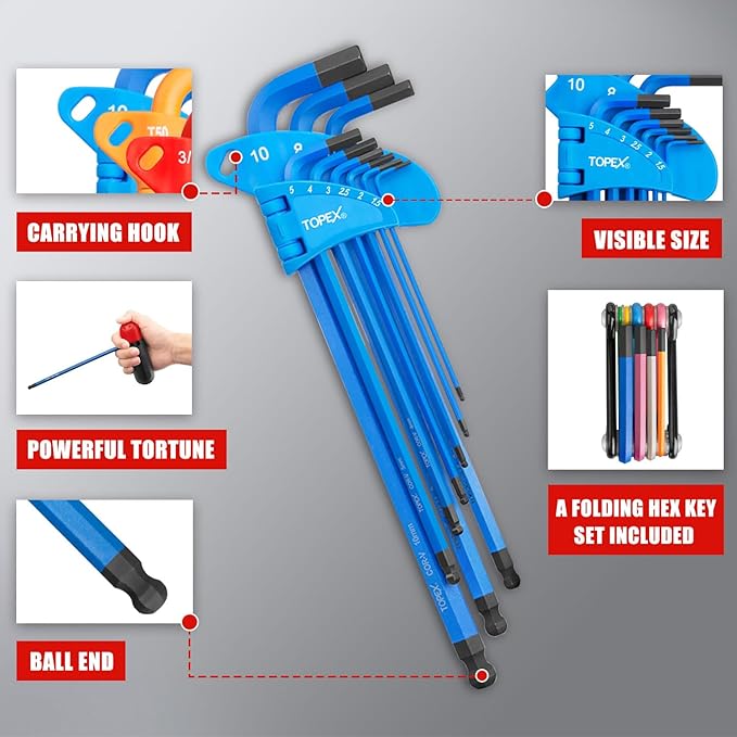 38Pcs Allen Key Set Multicolor Hex Key Allen Wrench Ball End Folding Hex Key Ball End Torx & Metric & Imperial Size for DIY Automotive Mechanic Home Use